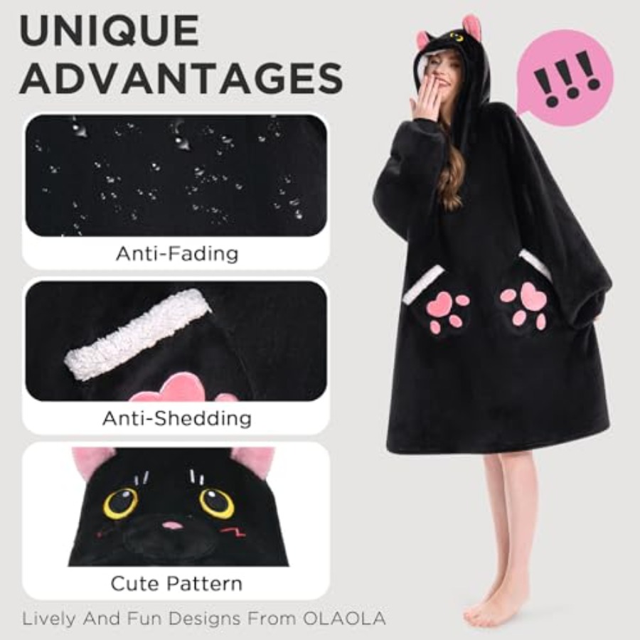 OLAOLA Black Cat Wearable Blan - огляд і ціна Sherpa Hoodie Fleece