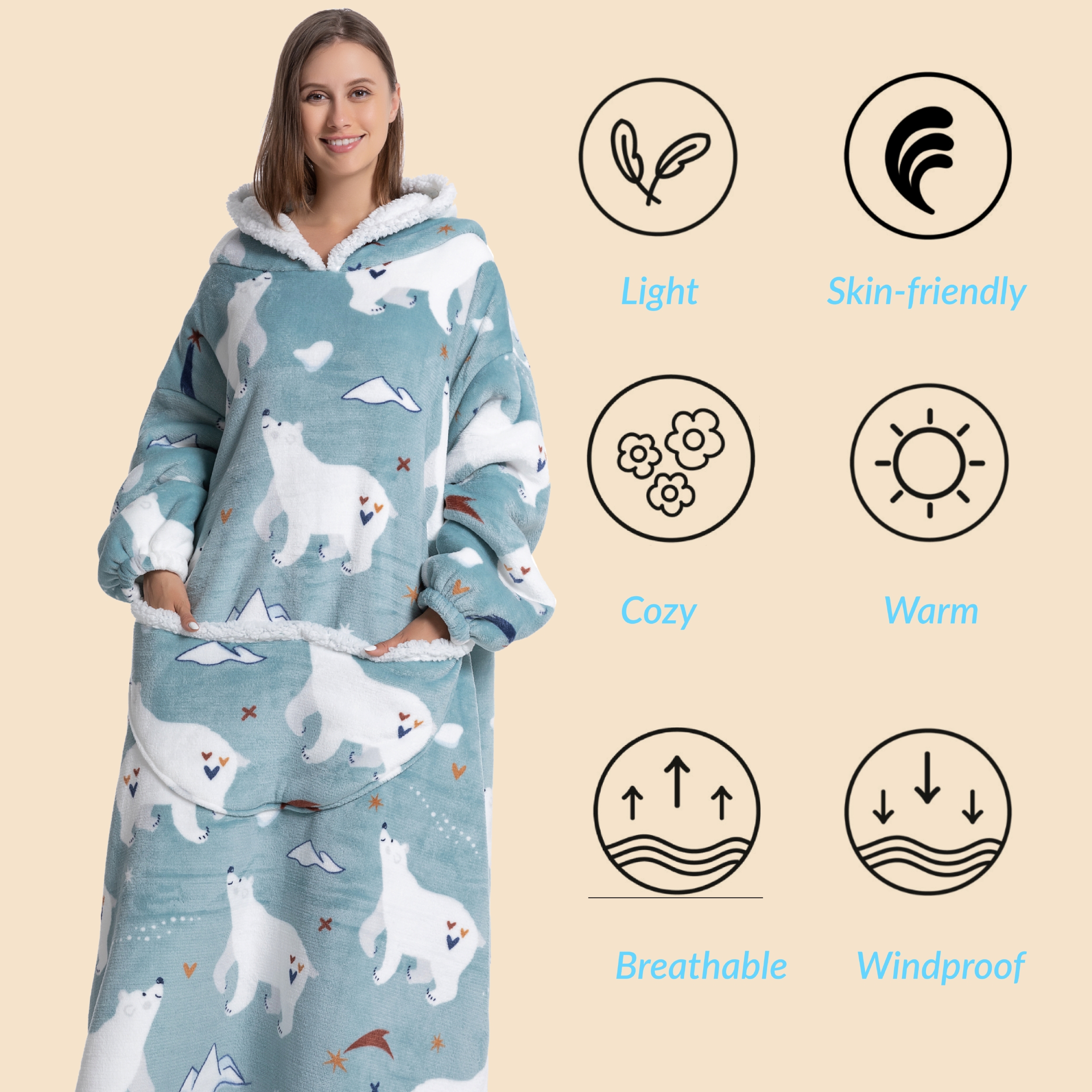Oversized Wearable Blanket Coz - огляд і ціна Sherpa Hoodie Fleece